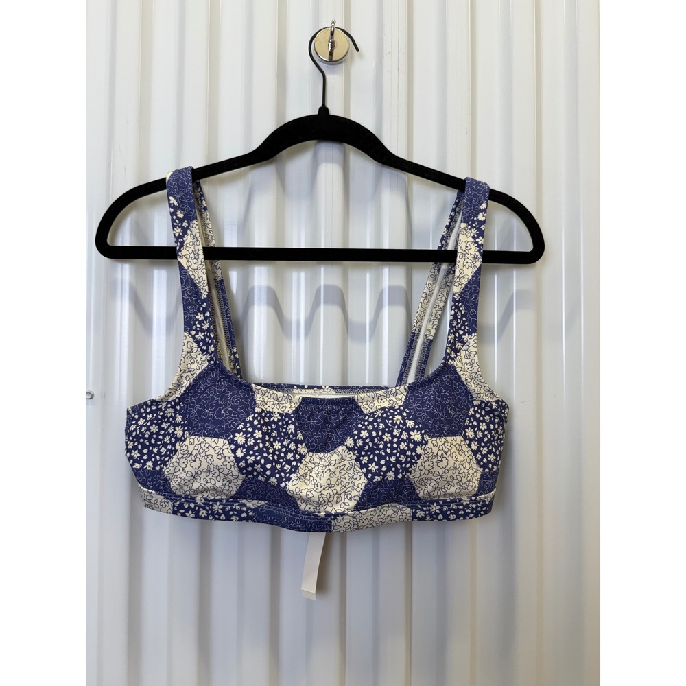 Madewell Bikini Top Womens Medium Blue Patchwork Floral NWT NH182 Square Neck
